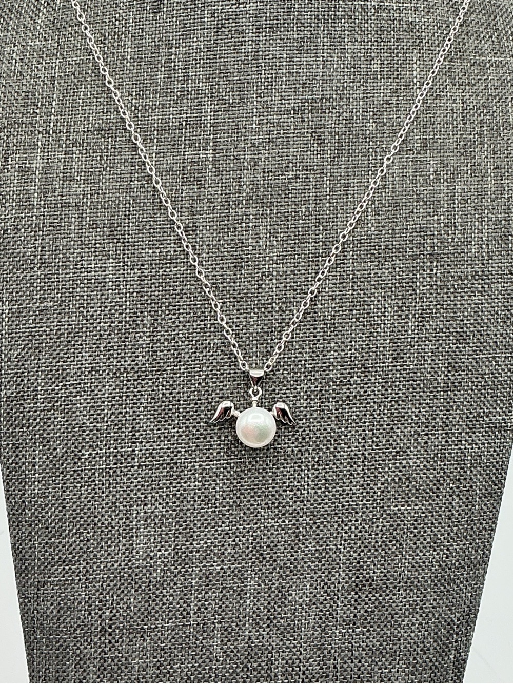 Silver Tone Winged Pearl Pendant Necklace - Women's Jewelry
